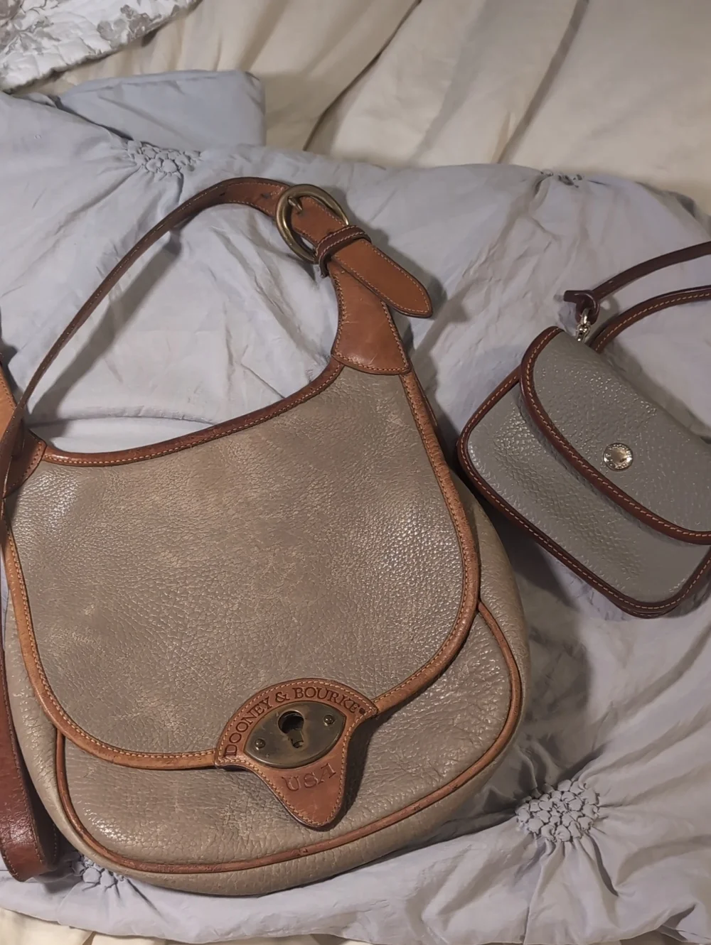 Dooney & Bourke Vintage Taupe with Tan Leather Trim Shoulder Bag